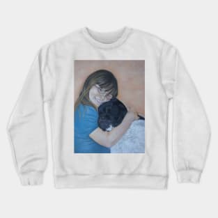 Cute black and white akita cuddling best friend Crewneck Sweatshirt